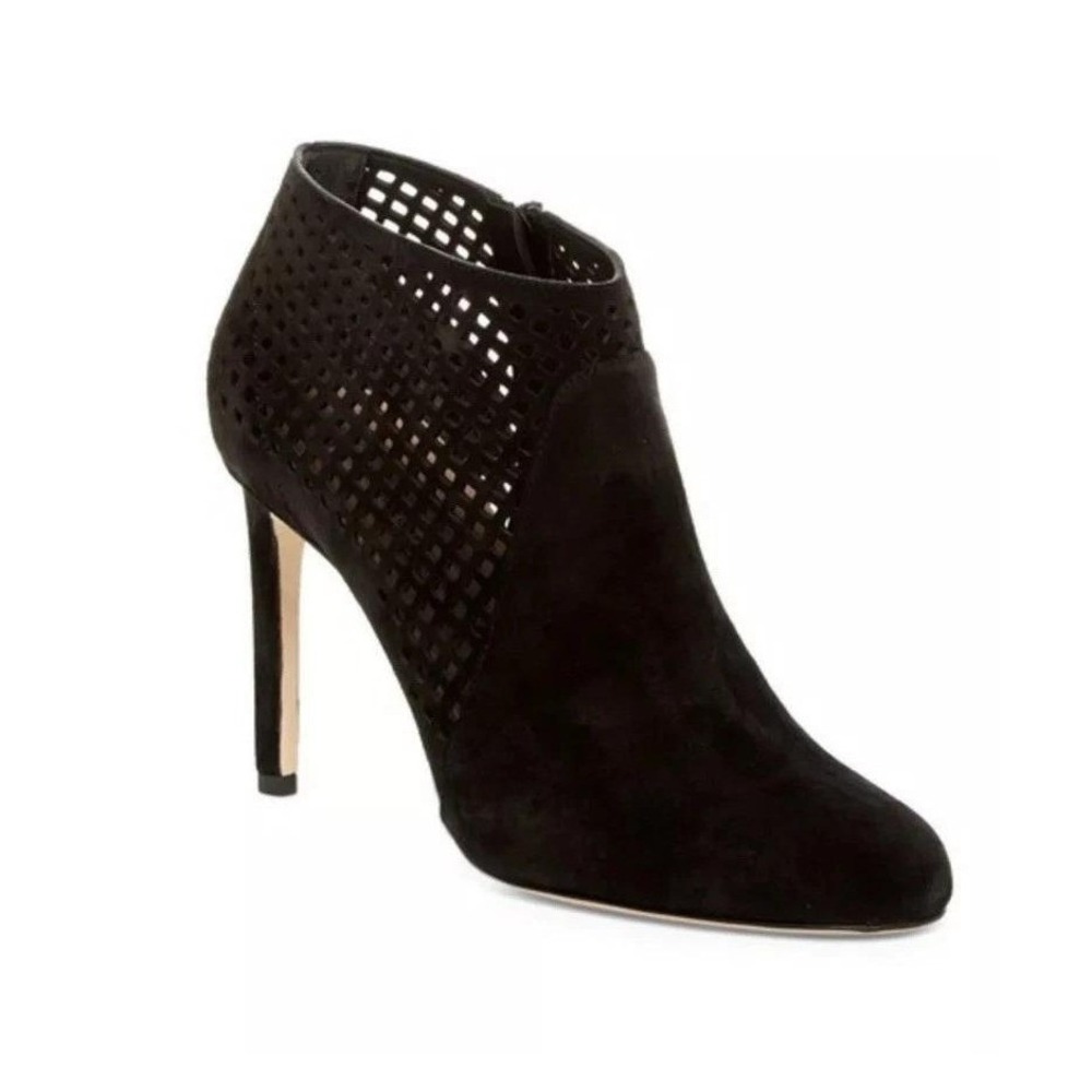 Diane von Furstenberg DVF Black Suede Laser Cut Stiletto Ankle Booties Size 8